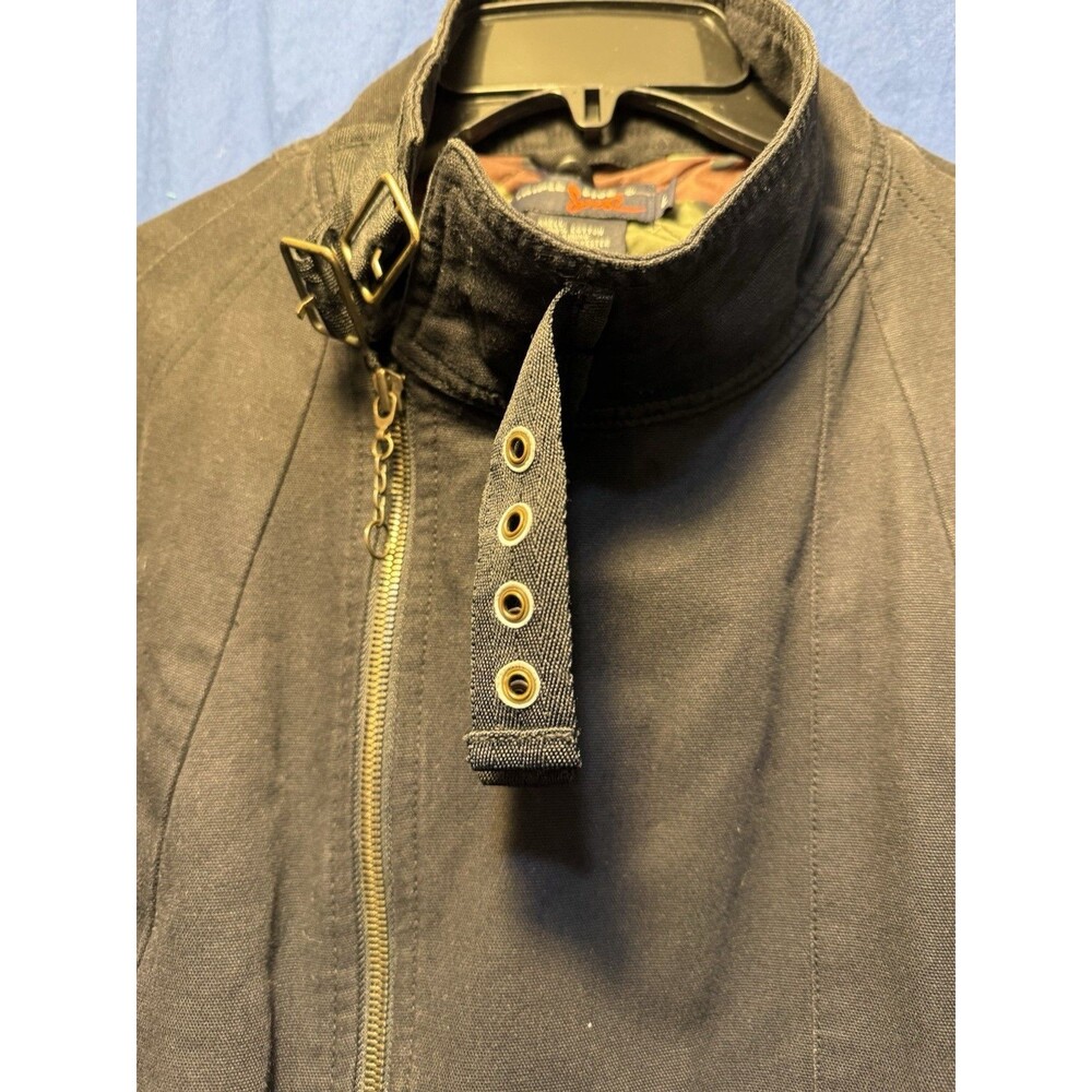 1990's Triple Five Soul Vintage Black Denim Long Jacket with Camo Lining Large - Picture 8 of 9